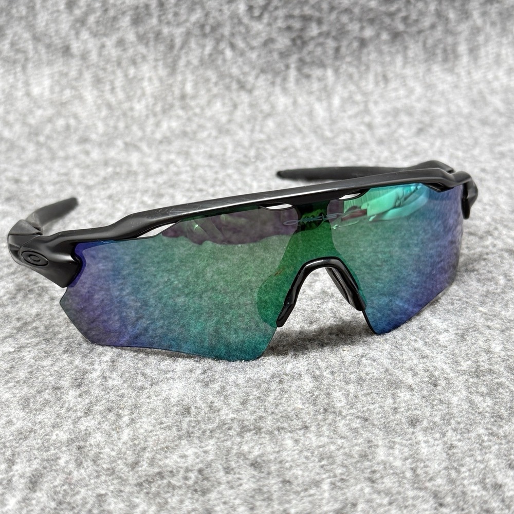 Distressed Oakley Radar EV Matte Black Orange/Jade Iridium Sunglasses